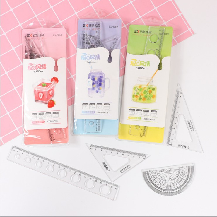 Cartoon Ruler Sets 20cm Ruler Student Ruler Four-Piece Set Compasses Triangular Plate Ruler Stationery Set Transparent Wholesale Cartoon Ruler Sets 20cm Ruler Student Ruler Four-Piece Set Compasses Triangular Plate Ruler Stationery Set Transparent Wholesale