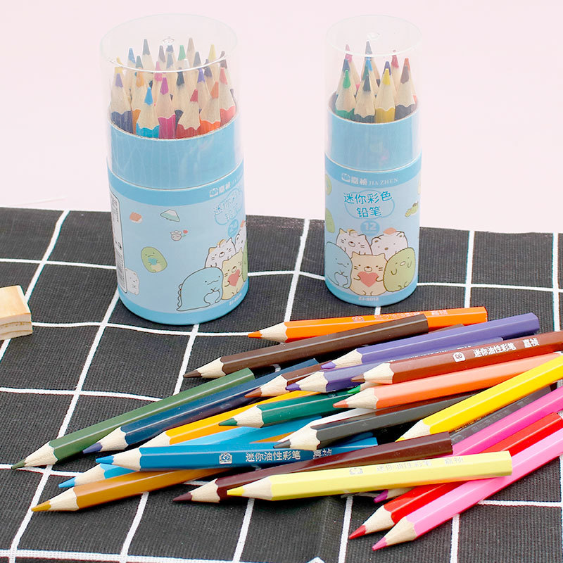 12-Color Mini Color Lead Corner Cartoon Biological Ball 24-Color Barrel Color Pencil Painting Graffiti Pen Gift