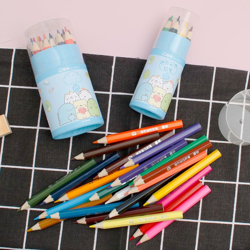 12-Color Mini Color Lead Corner Cartoon Biological Ball 24-Color Barrel Color Pencil Painting Graffiti Pen Gift