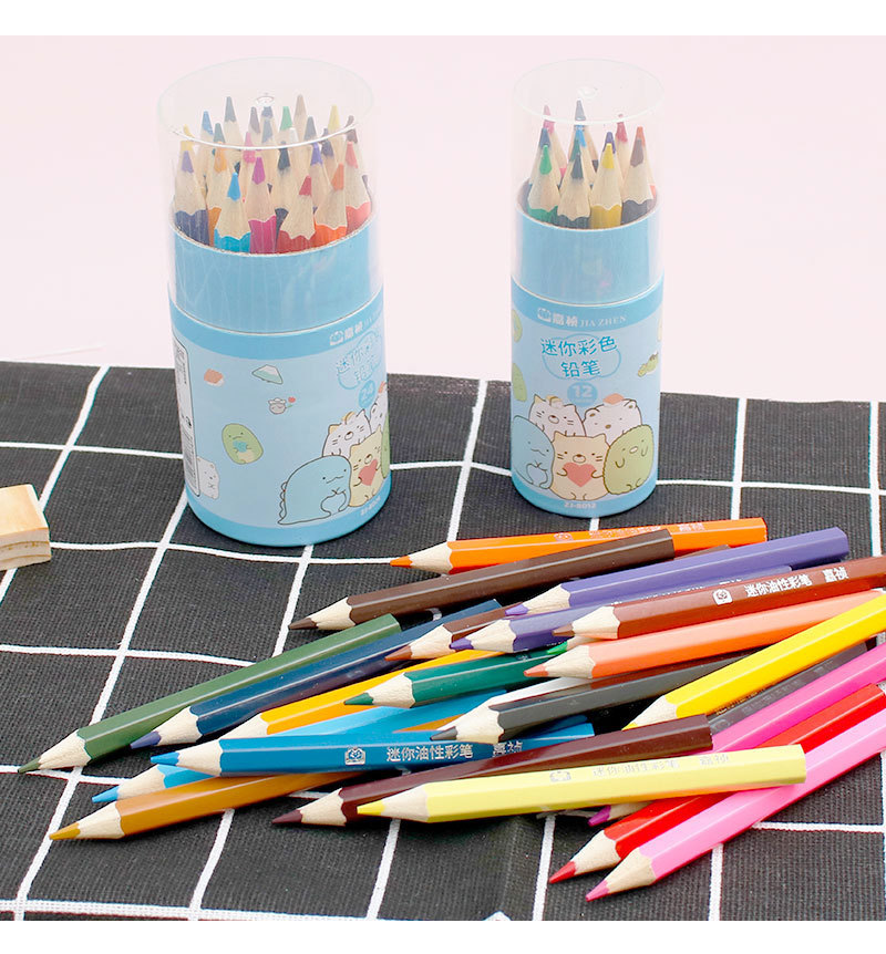 12-Color Mini Color Lead Corner Cartoon Biological Ball 24-Color Barrel Color Pencil Painting Graffiti Pen Gift