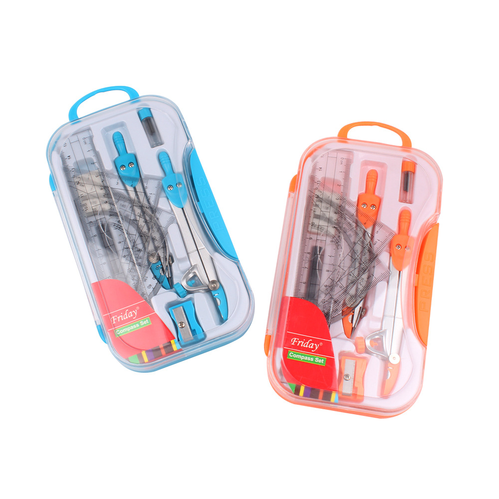 10-Piece Student Metal Compass Set Student Children Drawing 10-Piece Set Compasses Ruler Set Wholesale