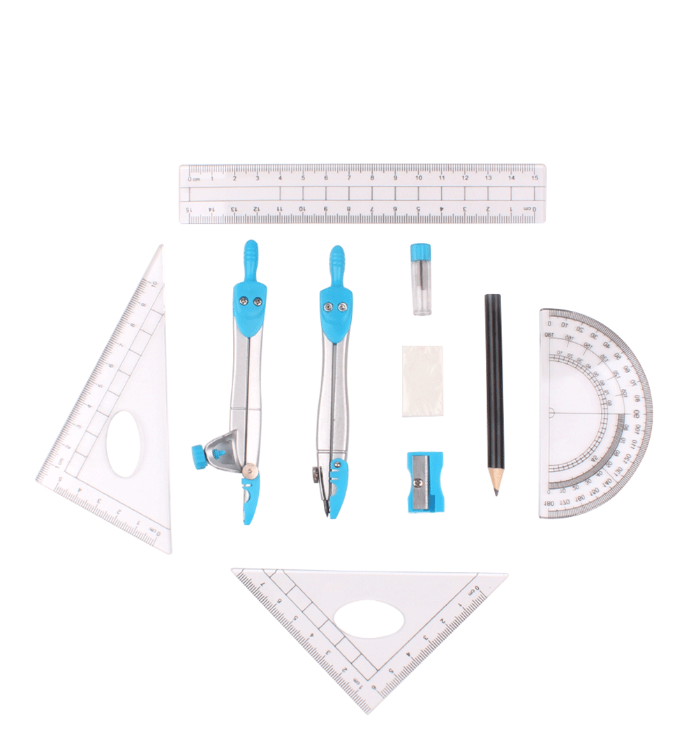 10-Piece Student Metal Compass Set Student Children Drawing 10-Piece Set Compasses Ruler Set Wholesale
