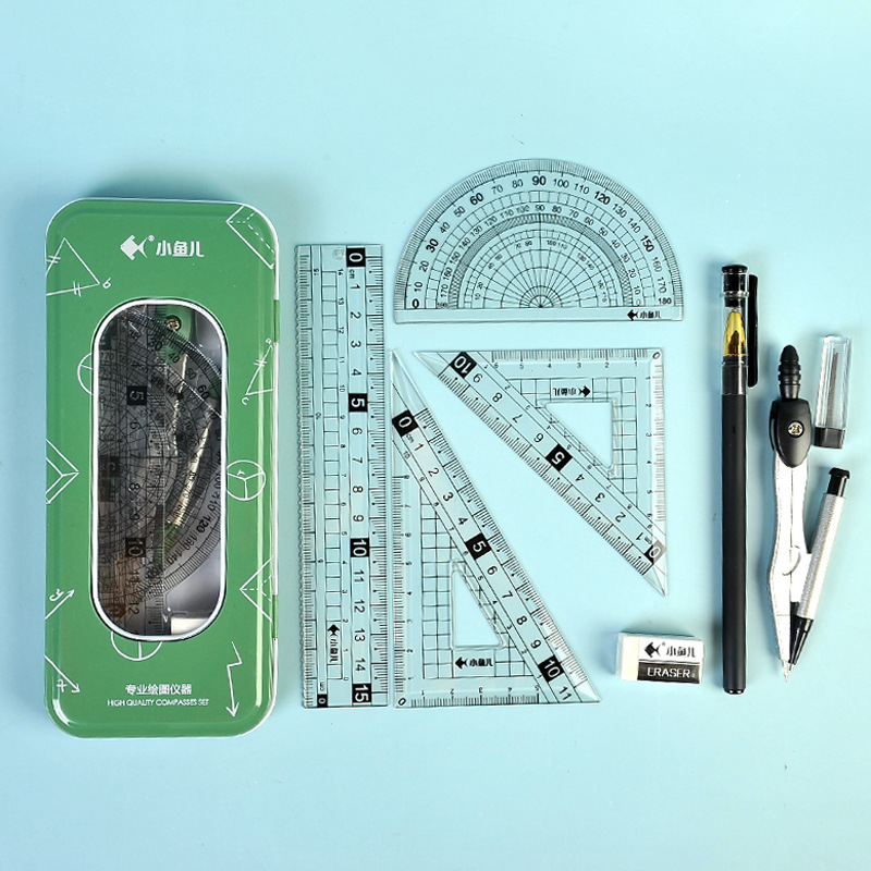Xiaoyuer Spot Creative Compasses Set Triangular Plate Ruler Student Stationery Drawing Metal Ruler Ruler Sets Xiaoyuer Spot Creative Compasses Set Triangular Plate Ruler Student Stationery Drawing Metal Ruler Ruler Sets