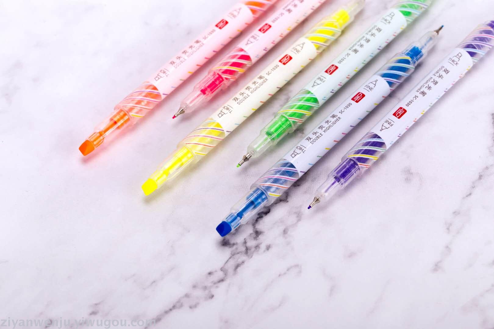 Two-head highlighter marker pen color marker pen one thick oblique head one fine needle highlighter wholesale