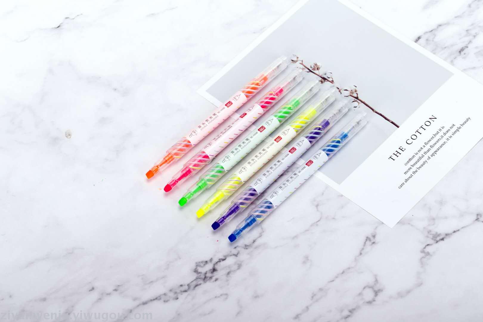 Two-head highlighter marker pen color marker pen one thick oblique head one fine needle highlighter wholesale