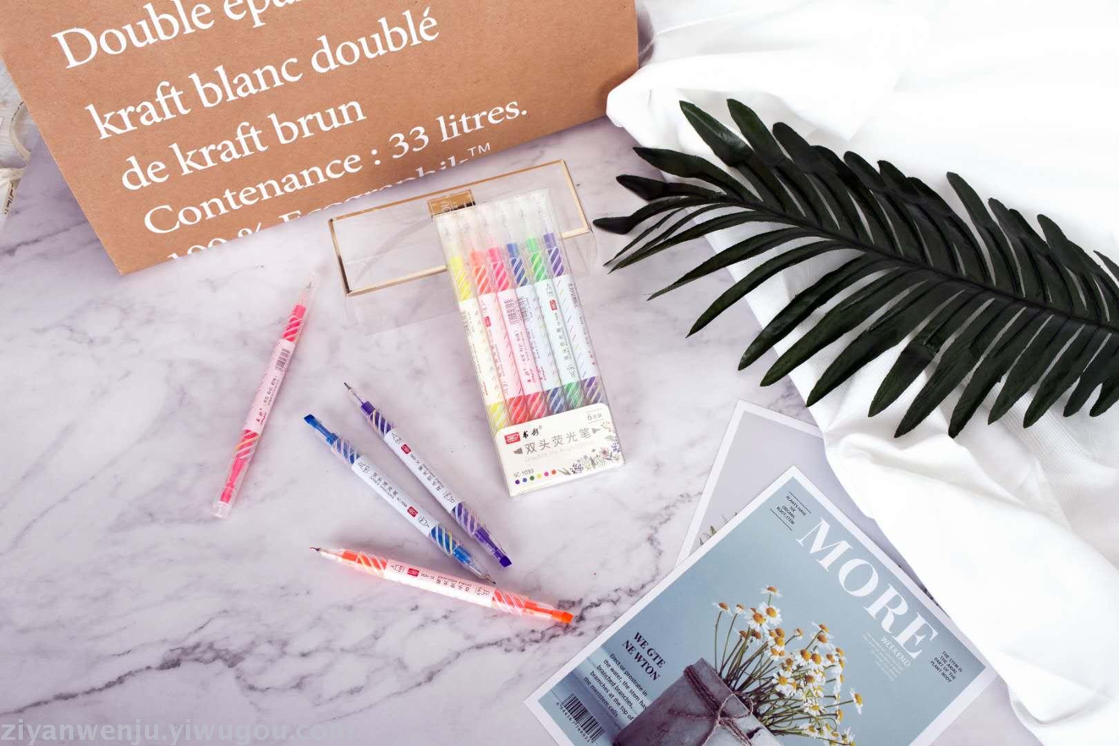 Two-head highlighter marker pen color marker pen one thick oblique head one fine needle highlighter wholesale