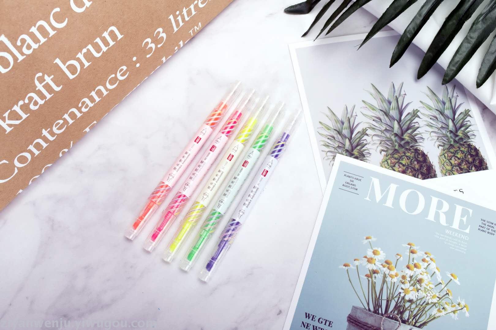 Two-head highlighter marker pen color marker pen one thick oblique head one fine needle highlighter wholesale