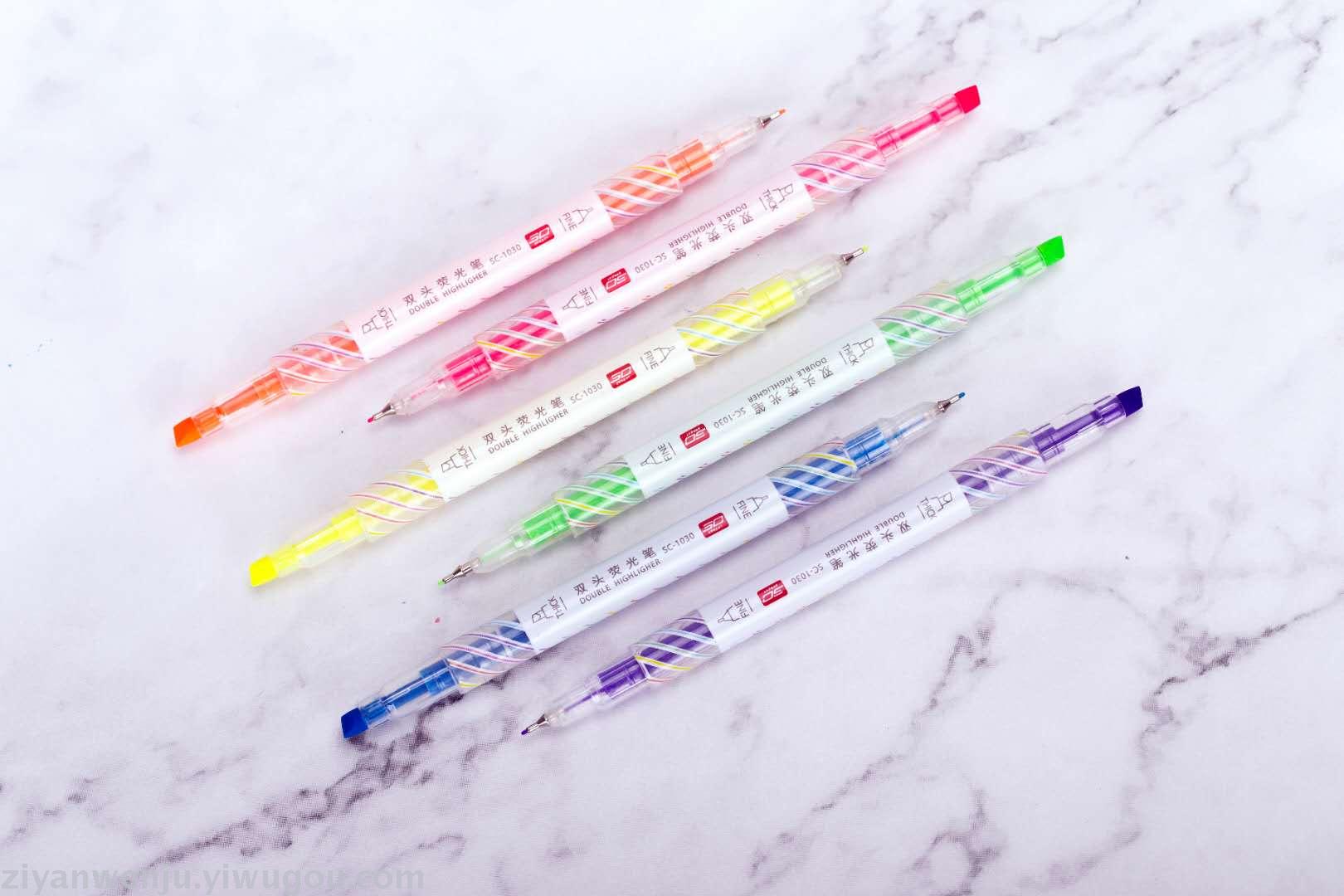 Two-head highlighter marker pen color marker pen one thick oblique head one fine needle highlighter wholesale