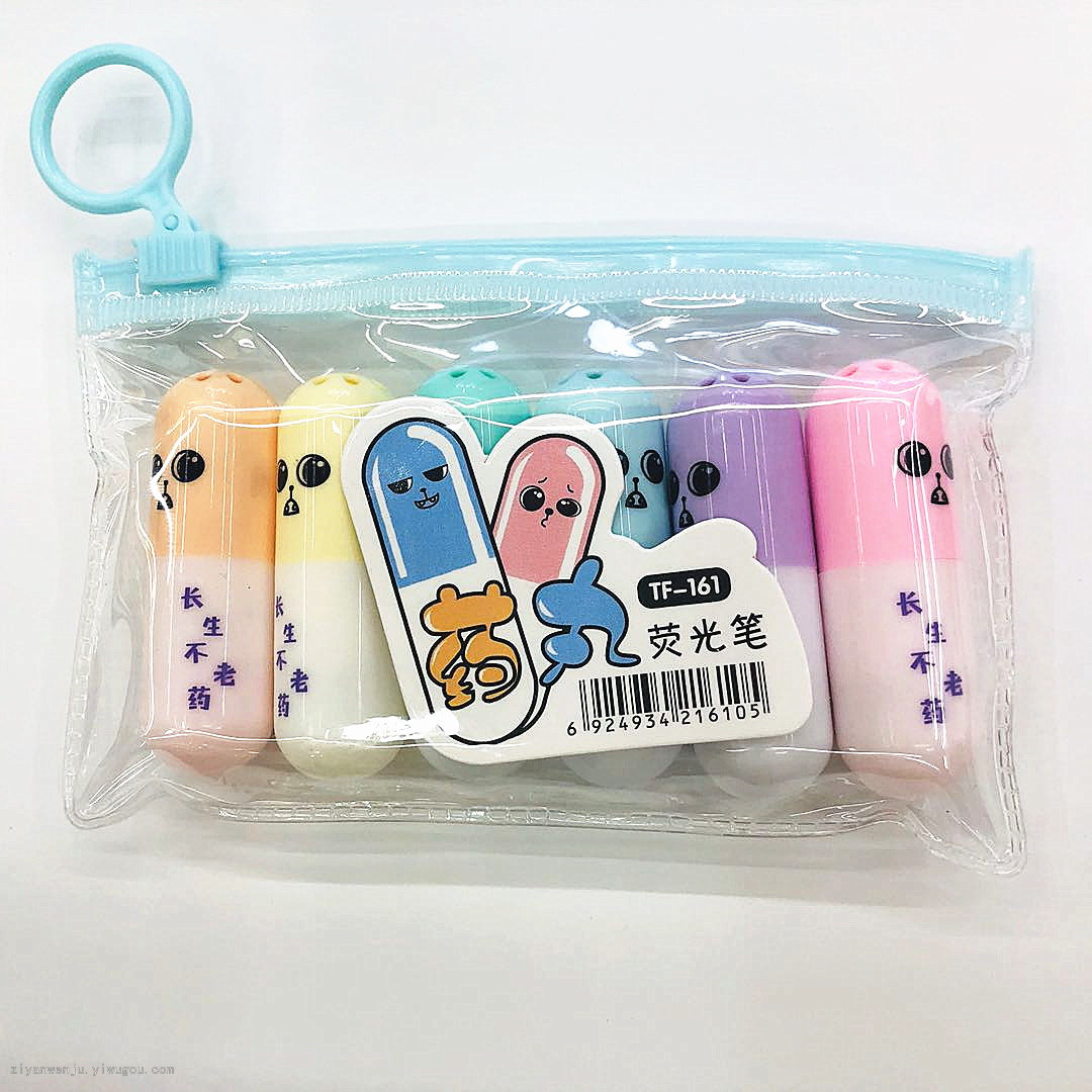 Tenfu cartoon cute mini pill highlighter marker note marker pen student Imp Highlighter Tenfu cartoon cute mini pill highlighter marker note marker pen student Imp Highlighter