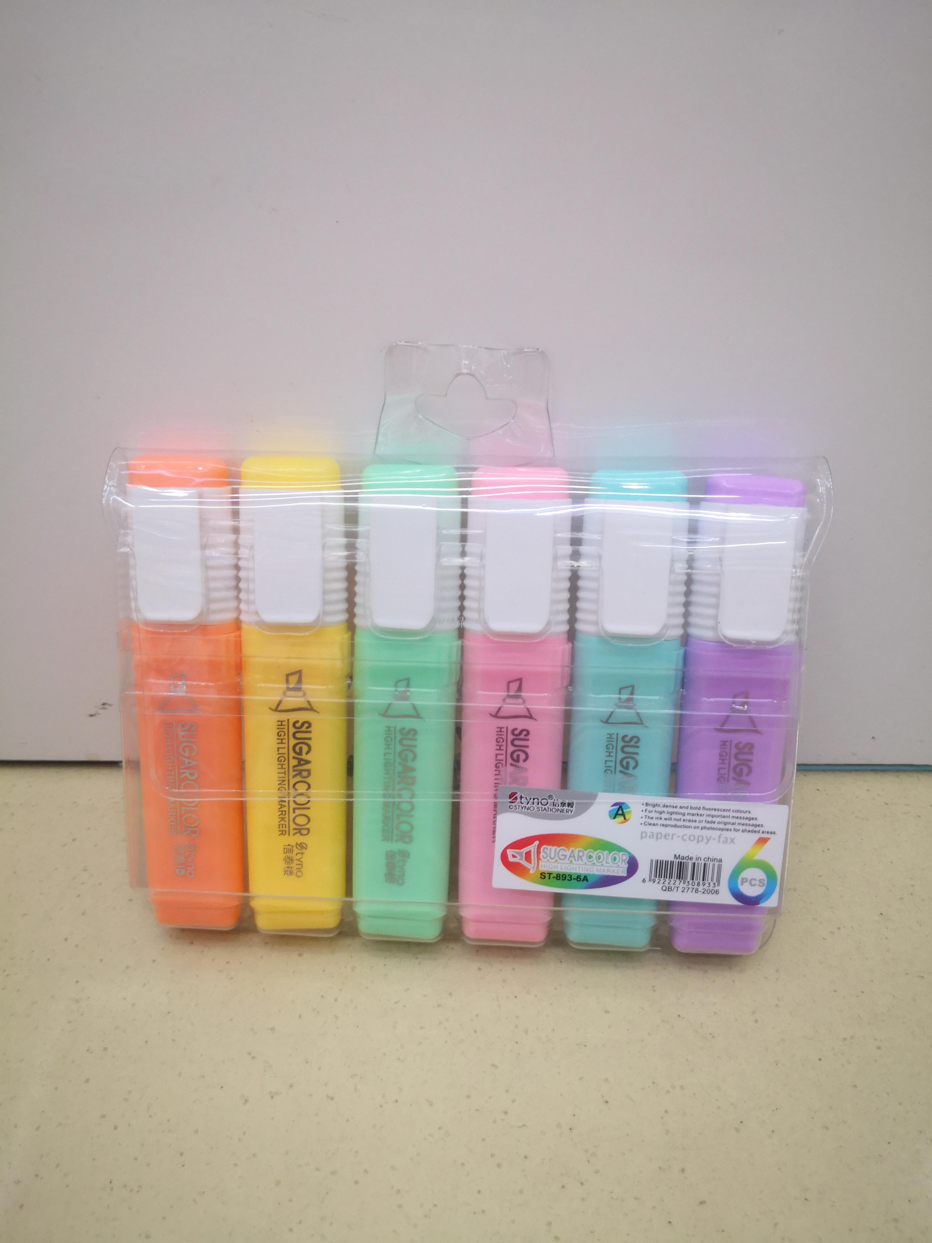 Warm color highlighter kit st-893-6a six color mixed marker pen to alter brush learning office stationery
