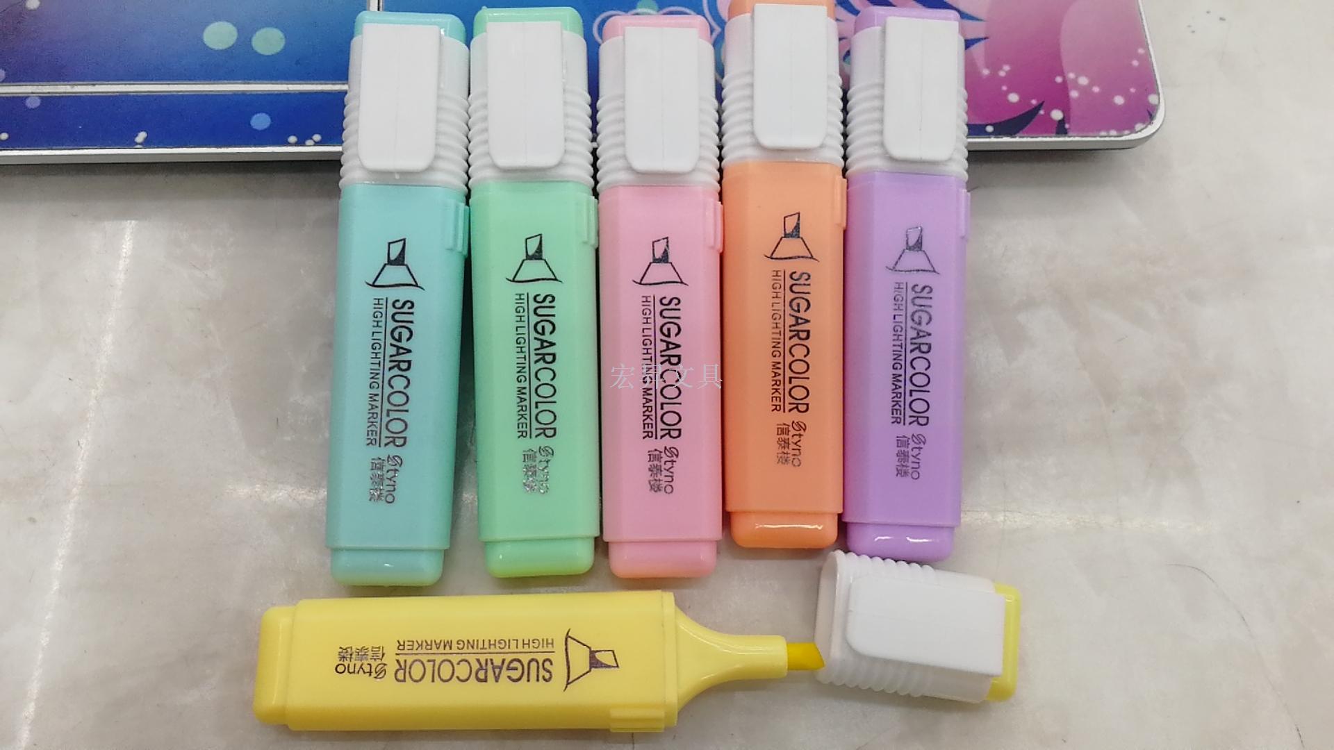 Warm color highlighter kit st-893-6a six color mixed marker pen to alter brush learning office stationery