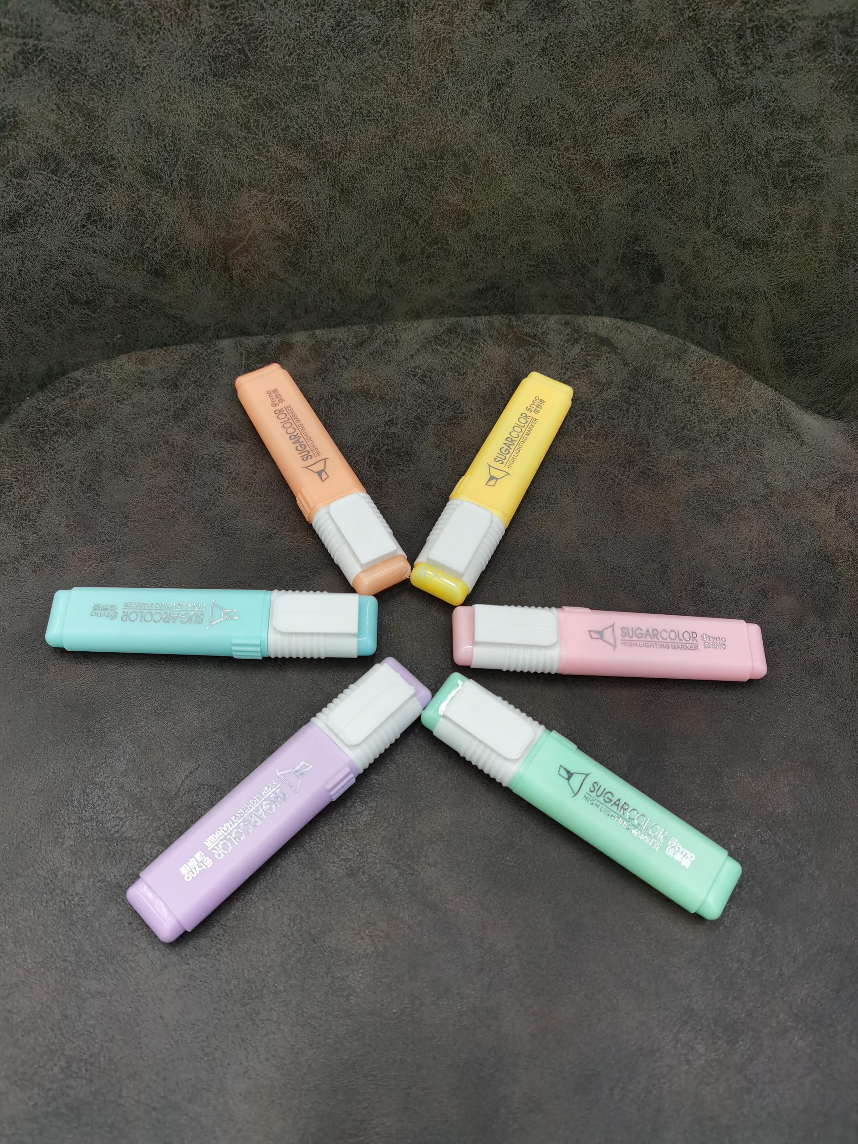 Warm color highlighter kit st-893-6a six color mixed marker pen to alter brush learning office stationery