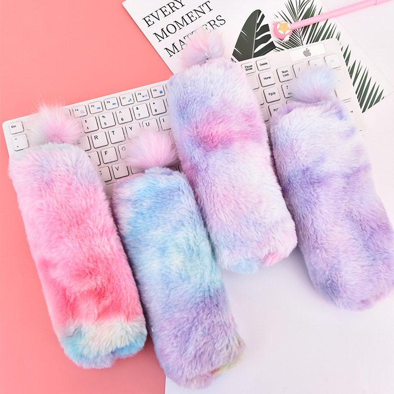 Korean Creative Pencil Case Gradient Color Cute Girl Plush Octagonal Pencil Case Girl Heart Student Minimalist Buggy Bag