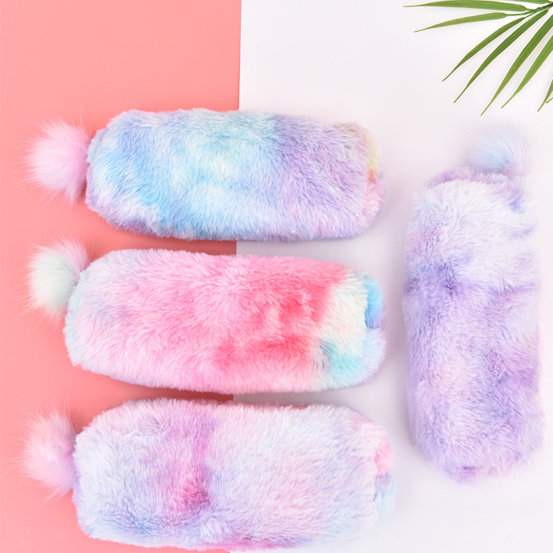 Korean Creative Pencil Case Gradient Color Cute Girl Plush Octagonal Pencil Case Girl Heart Student Minimalist Buggy Bag