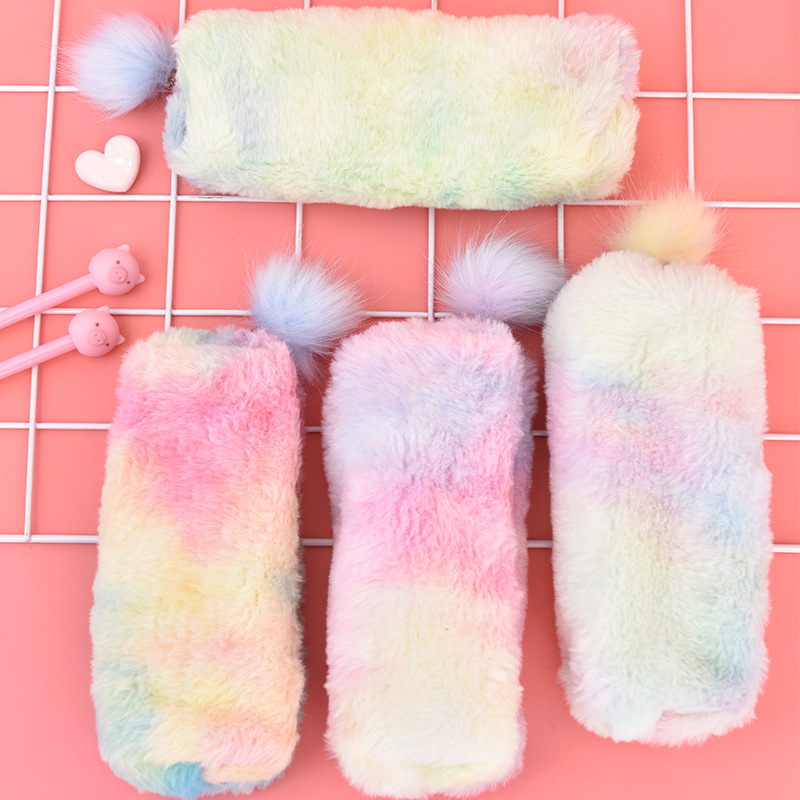 Korean Creative Pencil Case Gradient Color Cute Girl Plush Octagonal Pencil Case Girl Heart Student Minimalist Buggy Bag