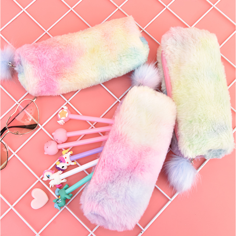 Korean Creative Pencil Case Gradient Color Cute Girl Plush Octagonal Pencil Case Girl Heart Student Minimalist Buggy Bag