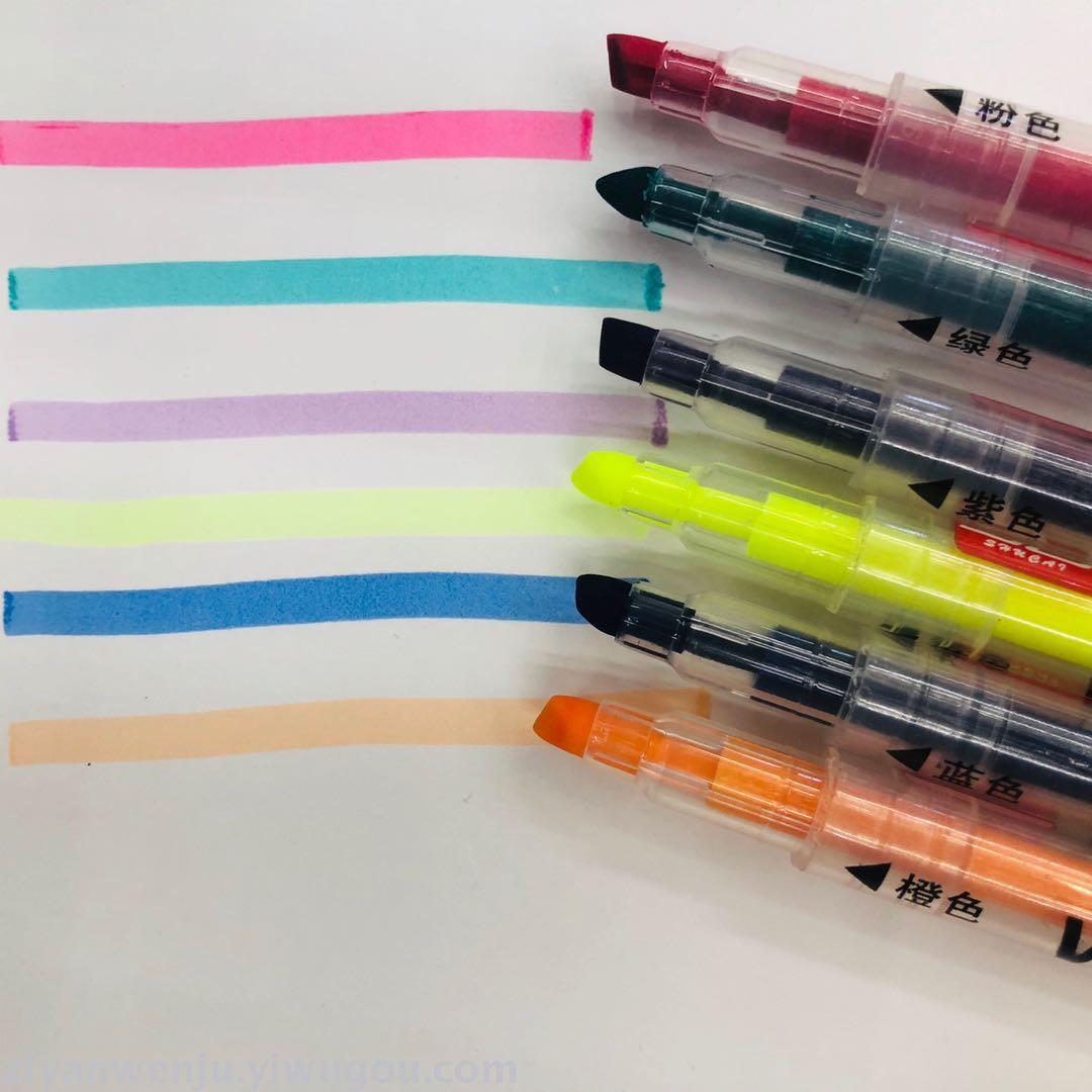 Double - ended highlighter can be written on one end and 6 - color pen on the other