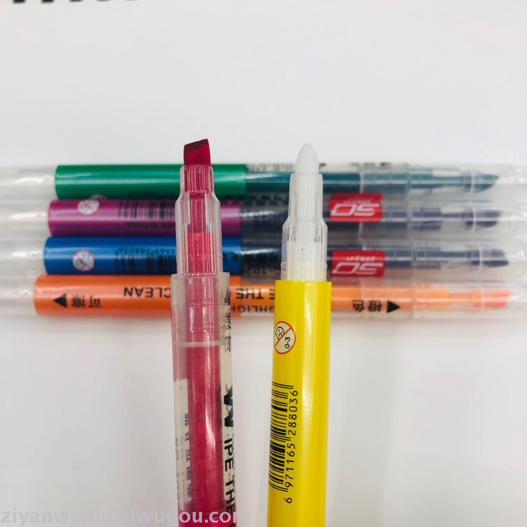 Double - ended highlighter can be written on one end and 6 - color pen on the other
