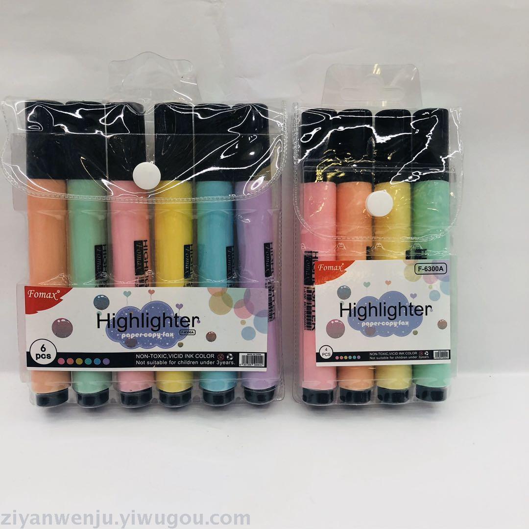 4 highlighter pens and 6 highlighter pens in PVC bag with key marking pen color marker pen