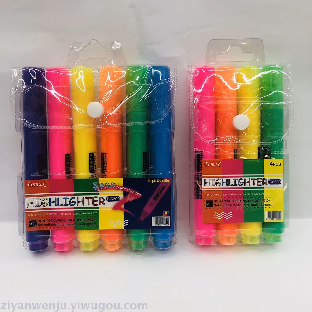 4 highlighter pens and 6 highlighter pens in PVC bag with key marking pen color marker pen