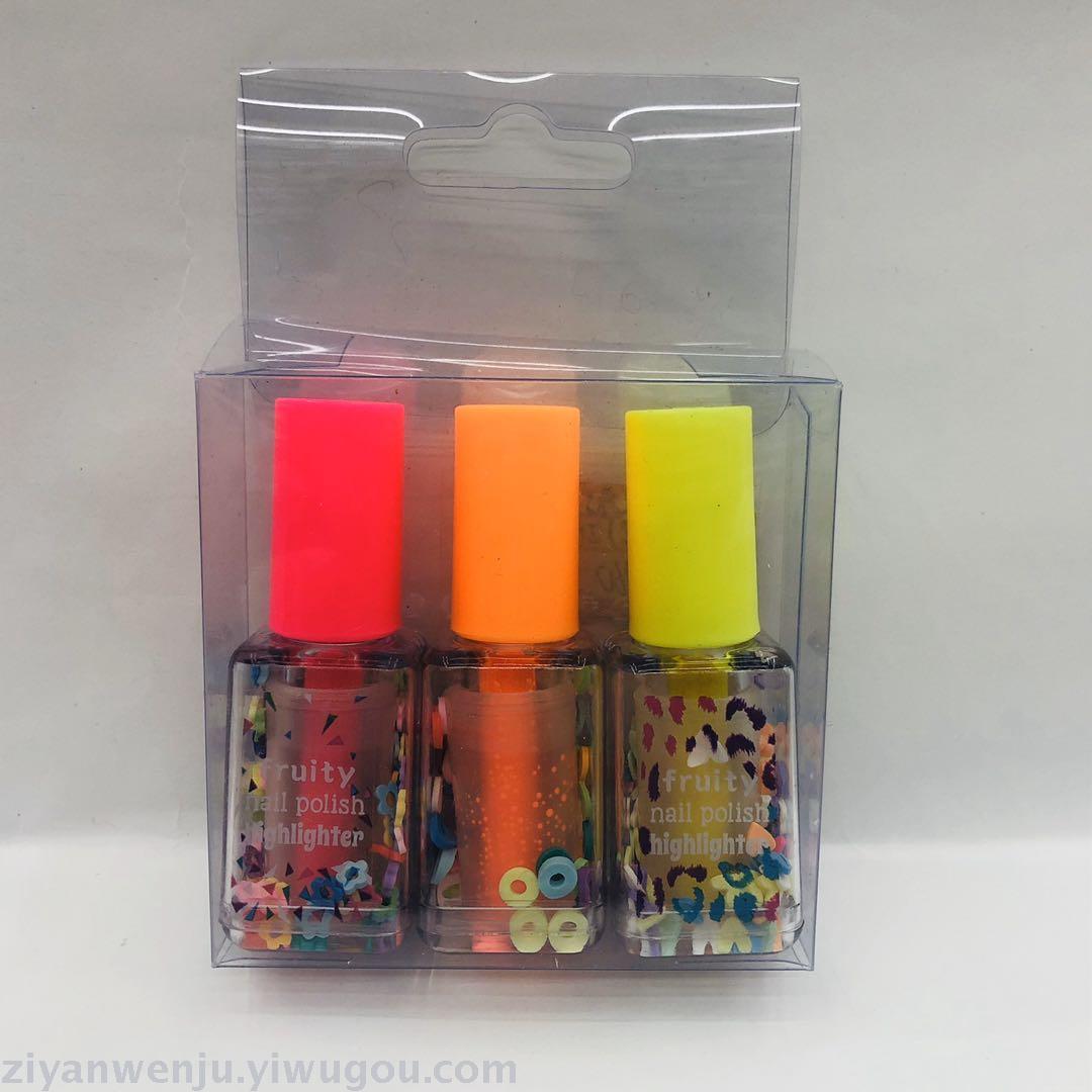 Nail polish highlighter 3 pieces 5 pieces PVC transparent box modeling highlighter creative gift Nail polish highlighter 3 pieces 5 pieces PVC transparent box modeling highlighter creative gift