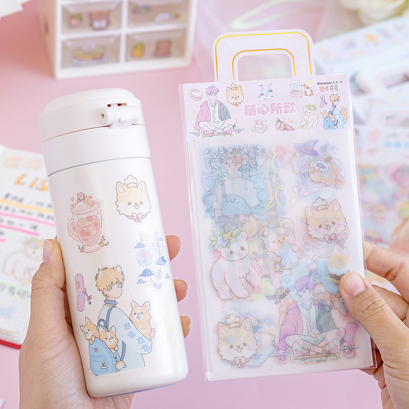 Stickers Journal Stickers Set Transparent Waterproof Frosted Hand Ledger Sticker Decorative Small Pattern Cartoon Cute Little Girl