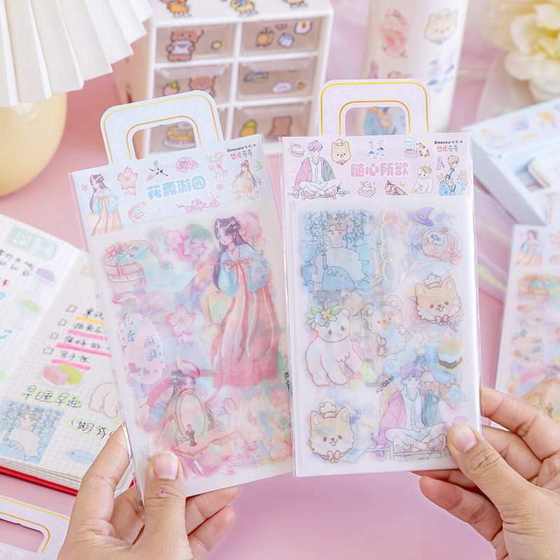 Stickers Journal Stickers Set Transparent Waterproof Frosted Hand Ledger Sticker Decorative Small Pattern Cartoon Cute Little Girl