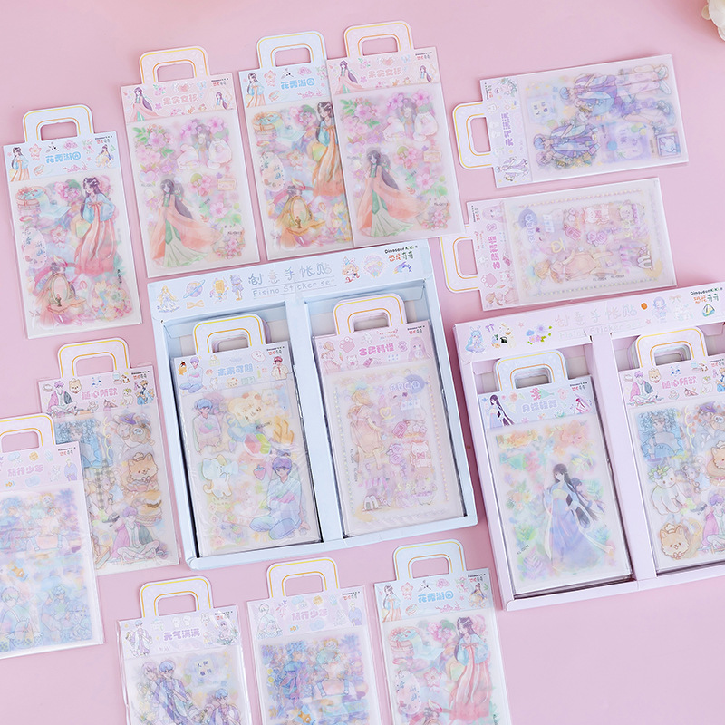 Stickers Journal Stickers Set Transparent Waterproof Frosted Hand Ledger Sticker Decorative Small Pattern Cartoon Cute Little Girl