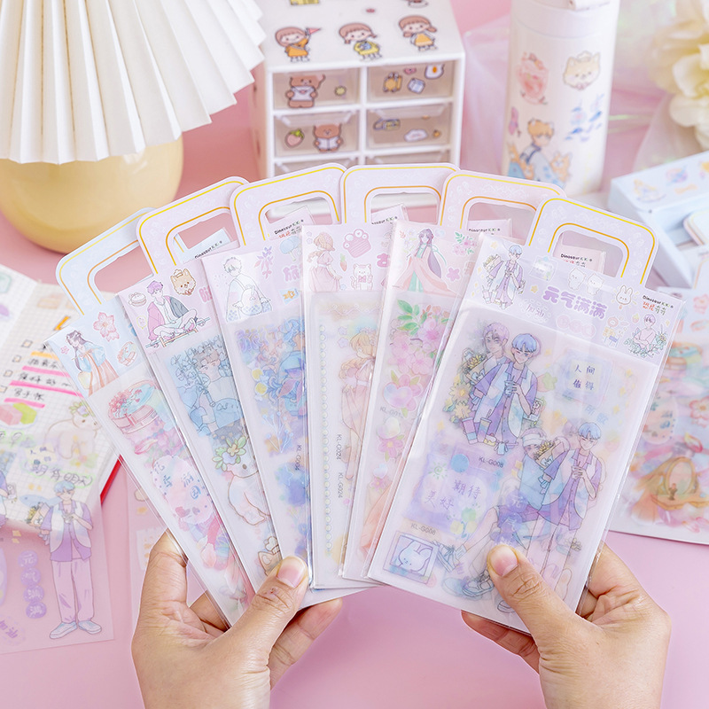 Stickers Journal Stickers Set Transparent Waterproof Frosted Hand Ledger Sticker Decorative Small Pattern Cartoon Cute Little Girl