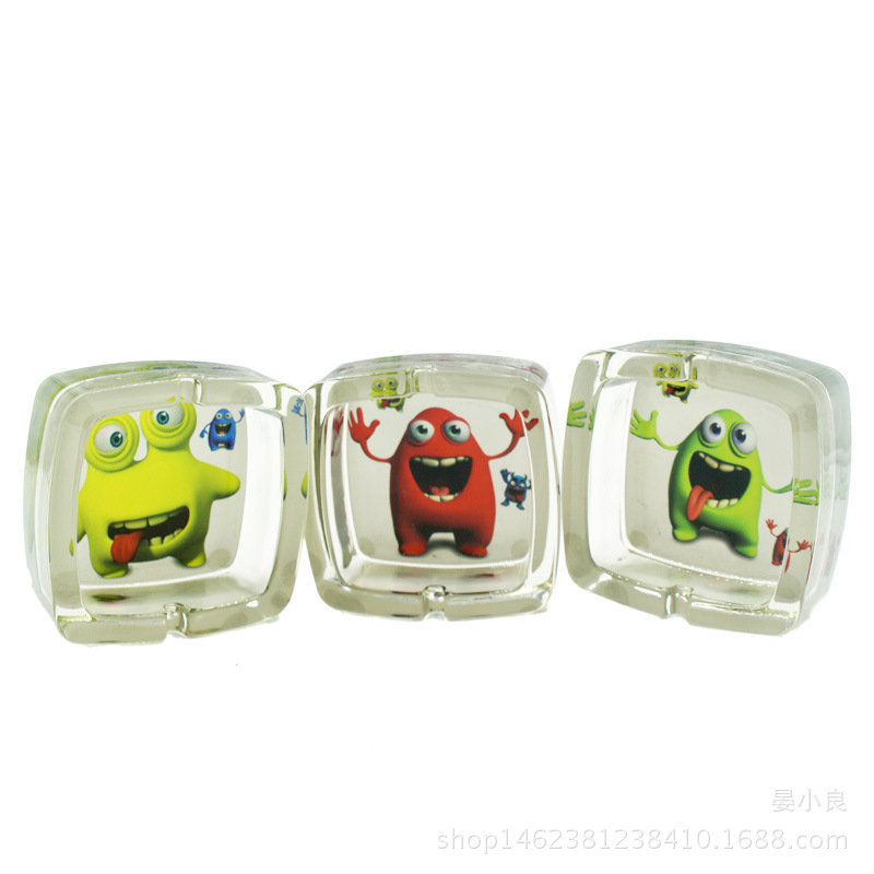 Foreign Trade Supply Glass Ashtray Cartoon Sticker Square Ashtray with Groove Mouth Mixed Picture Spot Foreign Trade Supply Glass Ashtray Cartoon Sticker Square Ashtray with Groove Mouth Mixed Picture Spot