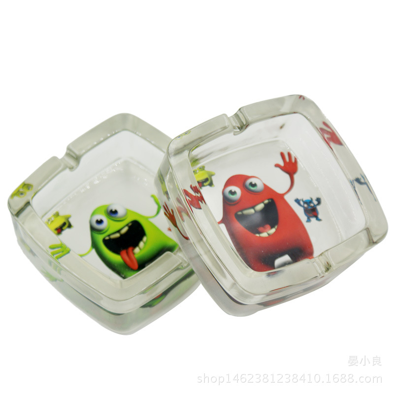 Foreign Trade Supply Glass Ashtray Cartoon Sticker Square Ashtray with Groove Mouth Mixed Picture Spot Foreign Trade Supply Glass Ashtray Cartoon Sticker Square Ashtray with Groove Mouth Mixed Picture Spot