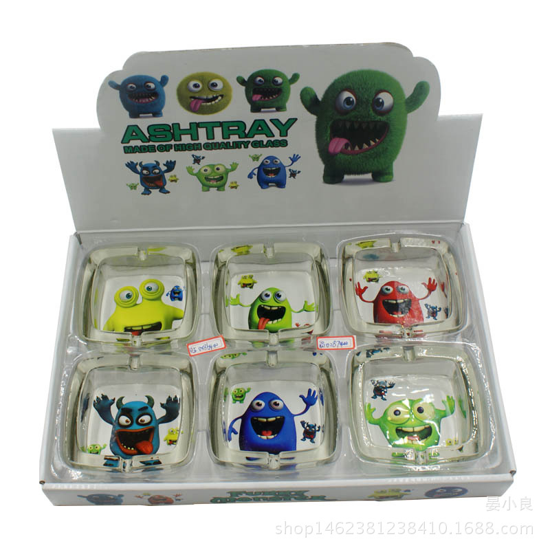 Foreign Trade Supply Glass Ashtray Cartoon Sticker Square Ashtray with Groove Mouth Mixed Picture Spot Foreign Trade Supply Glass Ashtray Cartoon Sticker Square Ashtray with Groove Mouth Mixed Picture Spot