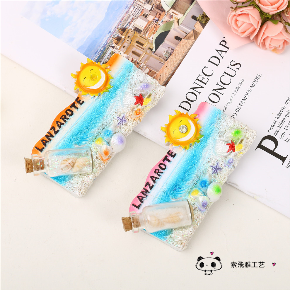 Tropical Ocean Style Cartoon Drift Bottle Resin Refrigerator Magnet Children&#039;s Decoration Magnetic Sticker