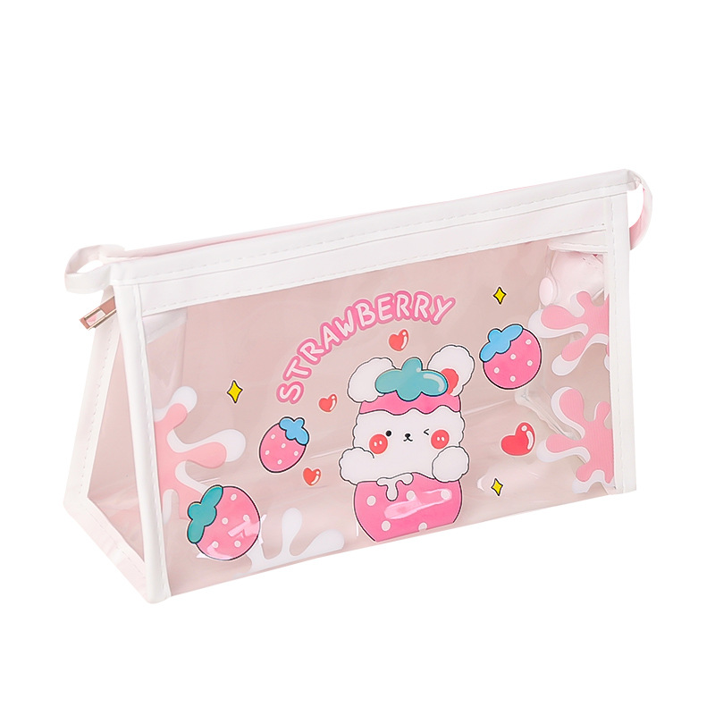 Cartoon Transparent Pencil Case Girls&#039; Large Capacity Storage Bag Women&#039;s Simple High School Primary School Student Japanese Triangle Cosmetic Bag