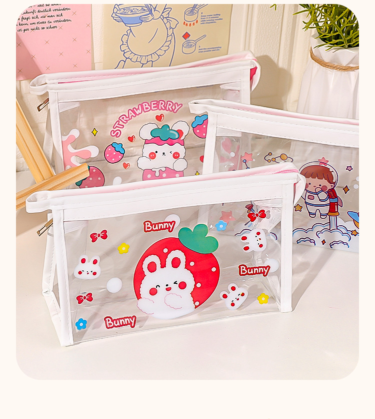Cartoon Transparent Pencil Case Girls' Large Capacity Storage Bag Women's Simple High School Primary School Student Japanese Triangle Cosmetic Bag Cartoon Transparent Pencil Case Girls' Large Capacity Storage Bag Women's Simple High School Primary School Student Japanese Triangle Cosmetic Bag