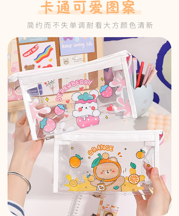 Cartoon Transparent Pencil Case Girls' Large Capacity Storage Bag Women's Simple High School Primary School Student Japanese Triangle Cosmetic Bag Cartoon Transparent Pencil Case Girls' Large Capacity Storage Bag Women's Simple High School Primary School Student Japanese Triangle Cosmetic Bag