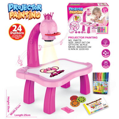Tiktok Children&#039;s Plastic Drawing Board Table Projection Painting Machine Teaching Aids Multifunctional Projection Writing Drawing Board Cross-Border