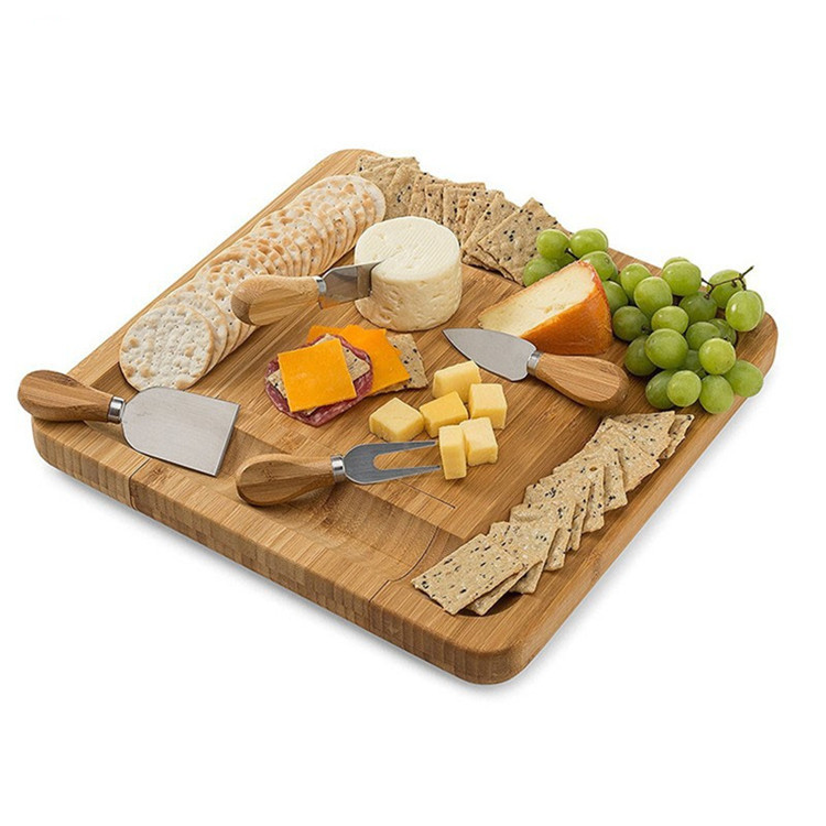 Bamboo Cheese Board Set New Cheese Cutter Cheese Board Square Drawer Cheese Cutting Board Pizza Drill Plate