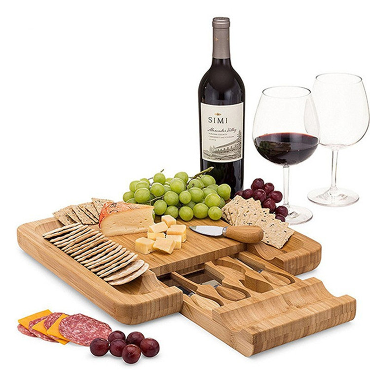 Bamboo Cheese Board Set New Cheese Cutter Cheese Board Square Drawer Cheese Cutting Board Pizza Drill Plate