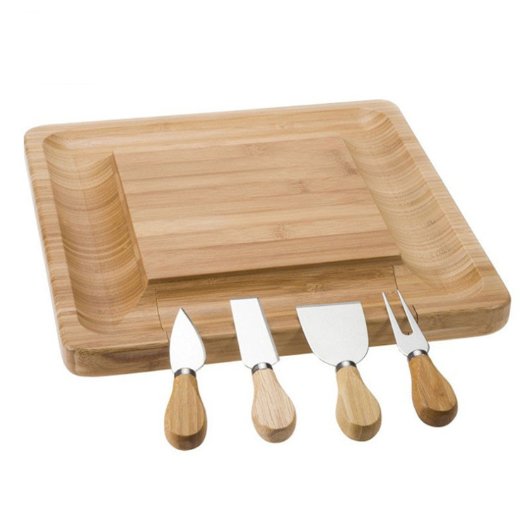 Bamboo Cheese Board Set New Cheese Cutter Cheese Board Square Drawer Cheese Cutting Board Pizza Drill Plate