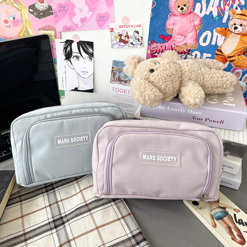 Foreign Trade Wholesale Simple Girl Pencil Case Primary School Student Japanese Middle School Student Stationery Box Solid Color Mobile Phone Coin Purse