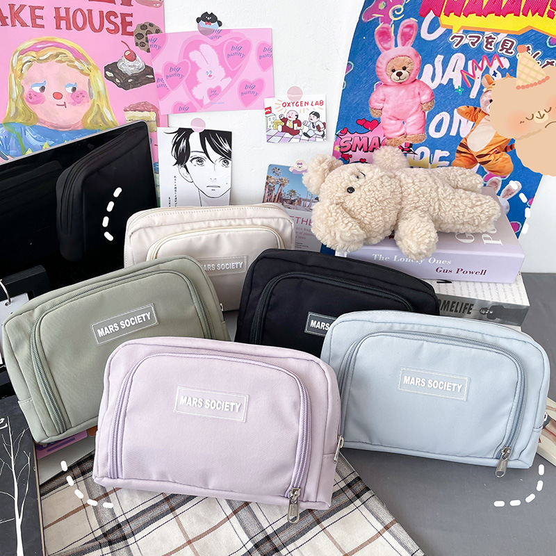 Foreign Trade Wholesale Simple Girl Pencil Case Primary School Student Japanese Middle School Student Stationery Box Solid Color Mobile Phone Coin Purse