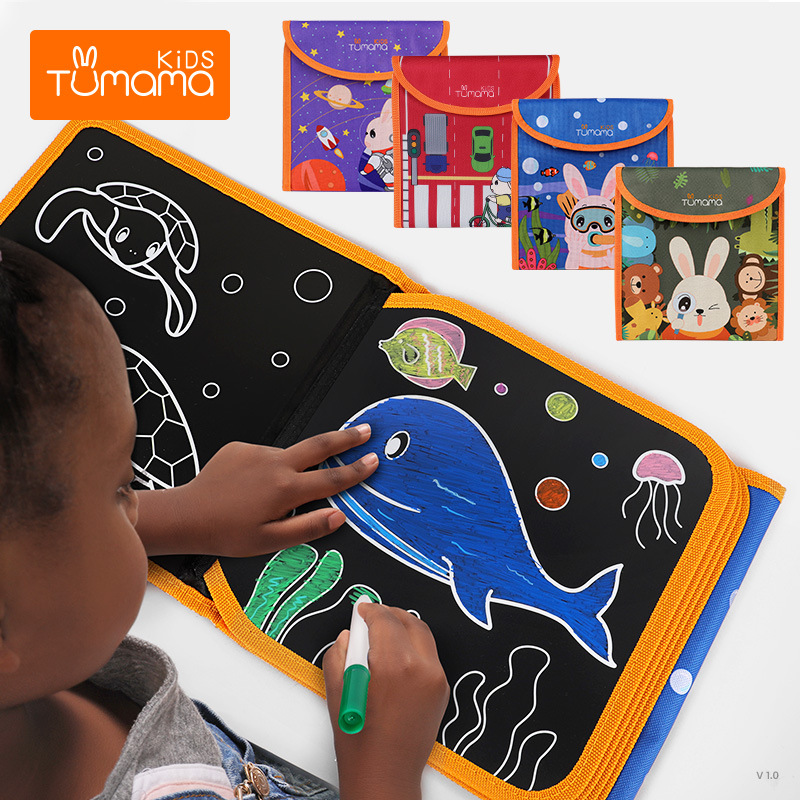 Children&#039;s Drawing Board Graffiti Drawing and Writing Board Portable Double-Side Blackboard Cloth Book Early Education Course Teaching Educational Painting