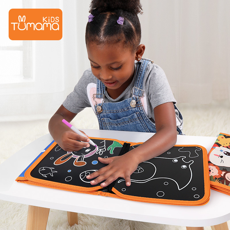 Children&#039;s Drawing Board Graffiti Drawing and Writing Board Portable Double-Side Blackboard Cloth Book Early Education Course Teaching Educational Painting