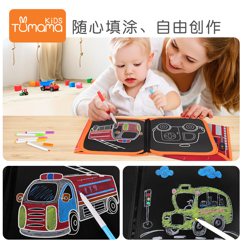 Children&#039;s Drawing Board Graffiti Drawing and Writing Board Portable Double-Side Blackboard Cloth Book Early Education Course Teaching Educational Painting