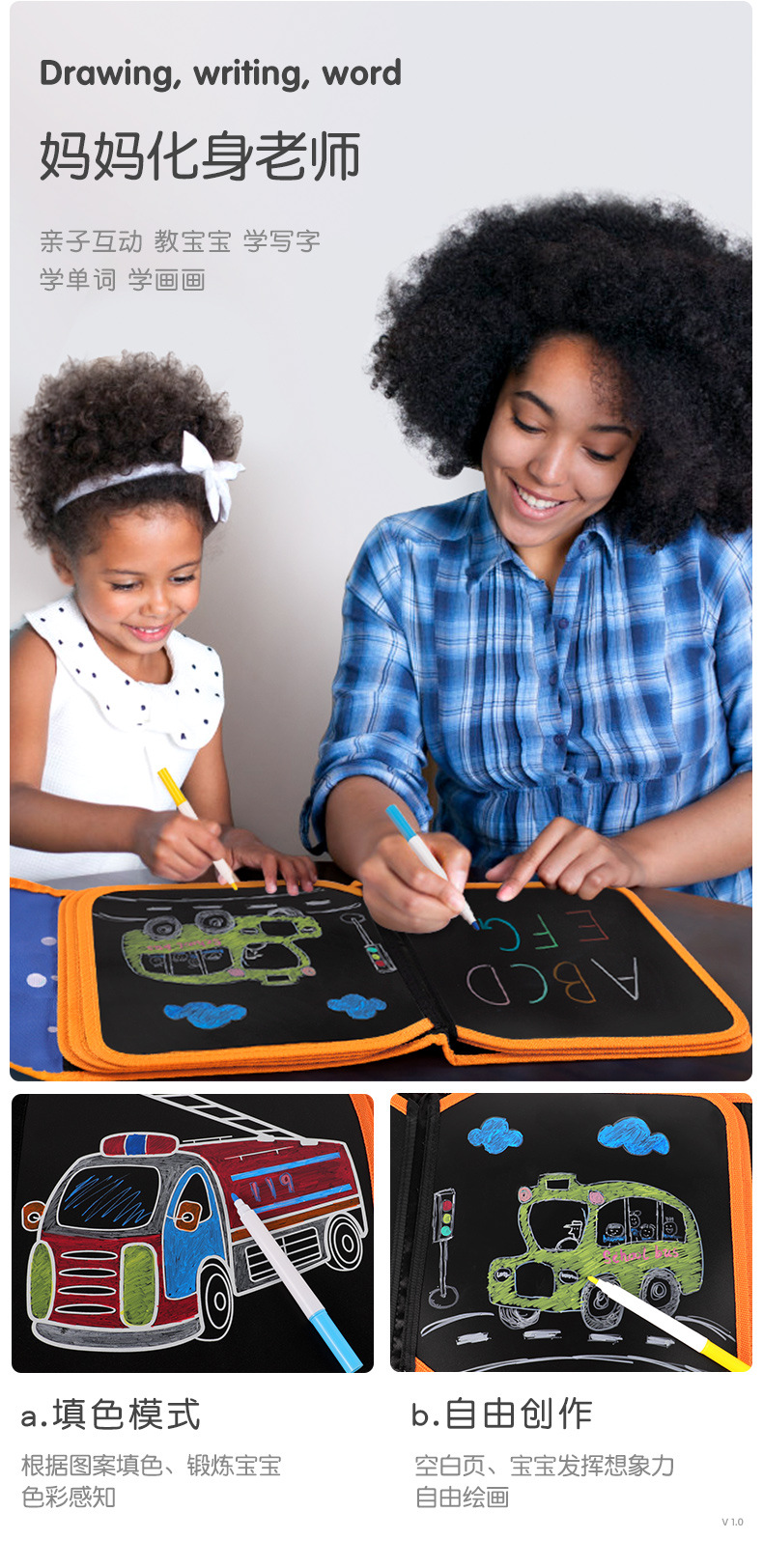 Children's Drawing Board Graffiti Drawing and Writing Board Portable Double-Side Blackboard Cloth Book Early Education Course Teaching Educational Painting Children's Drawing Board Graffiti Drawing and Writing Board Portable Double-Side Blackboard Cloth Book Early Education Course Teaching Educational Painting