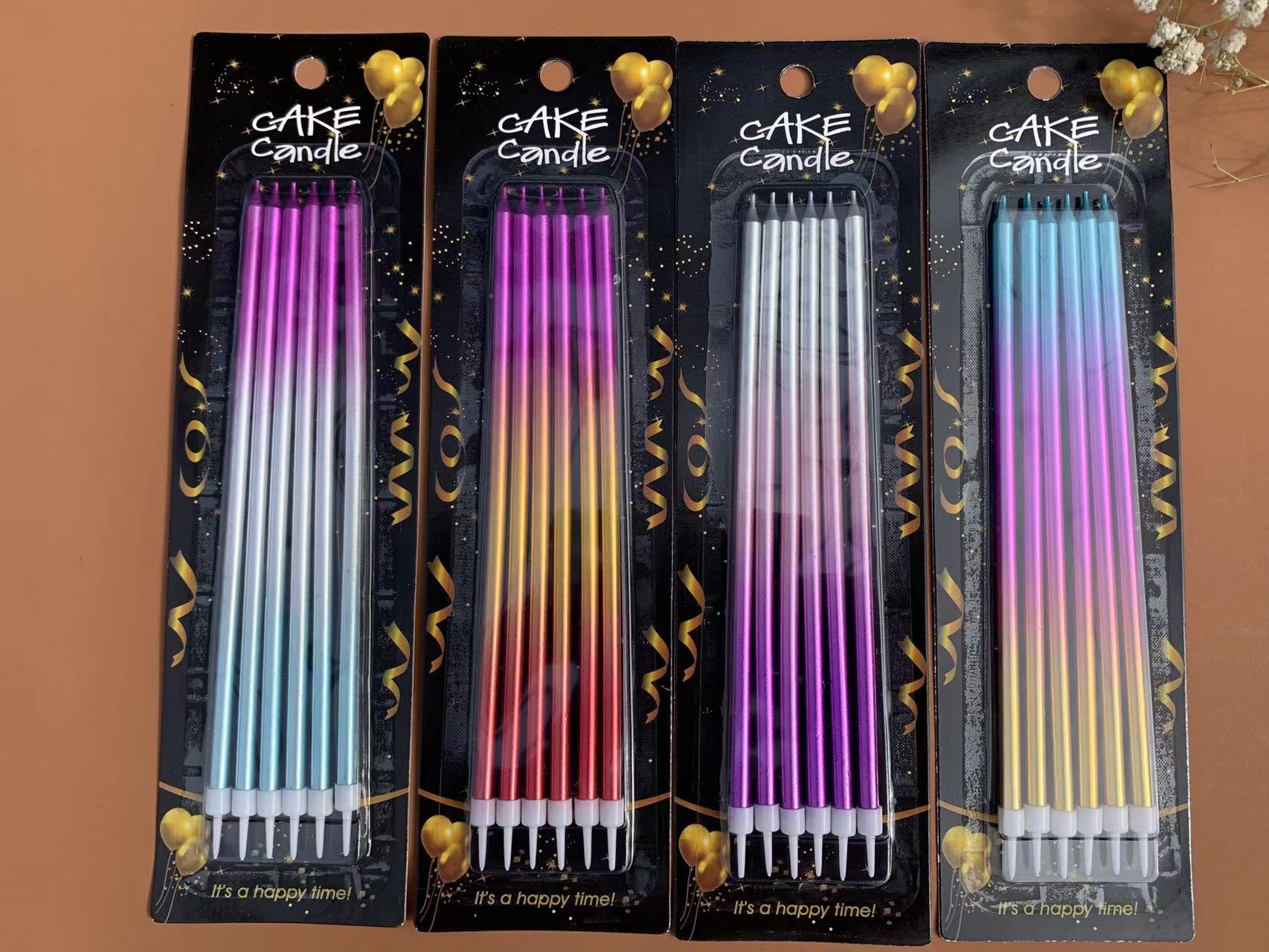 19cm Candle Gradient Color Party Cake Decoration Gold Plated Color Birthday Cake Long Brush Holder Pencil Candle