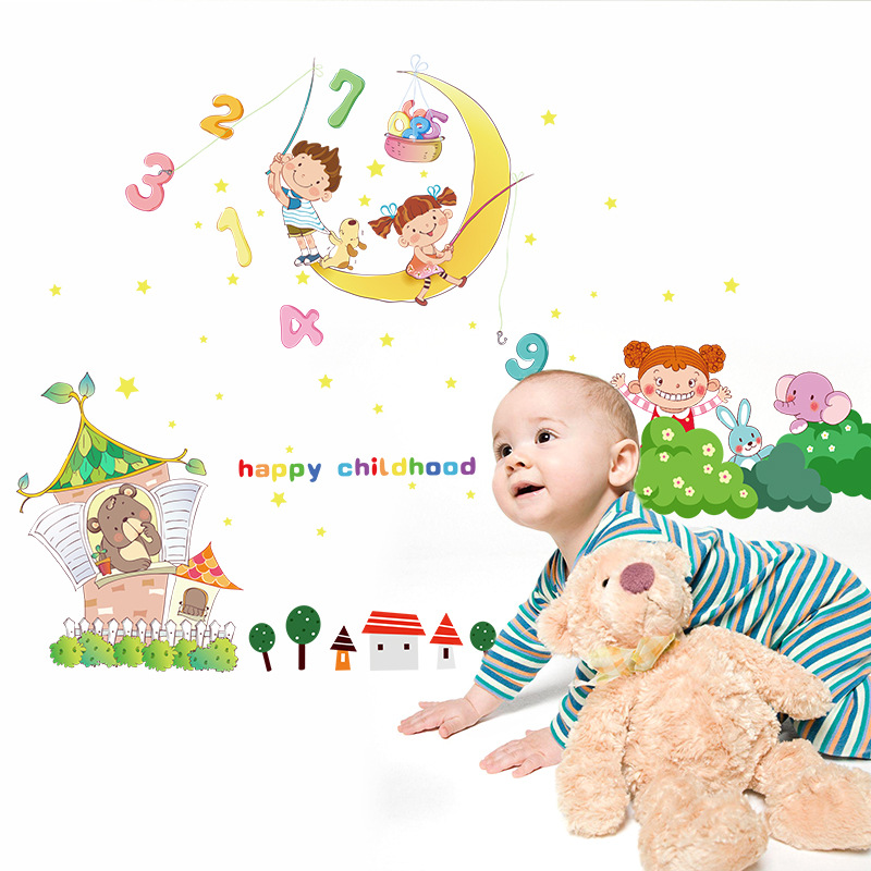 New Children&#039;s Room Cartoon Wall Stickers Wholesale Animal Moon Baby Bedside Decorations Sticker Painting