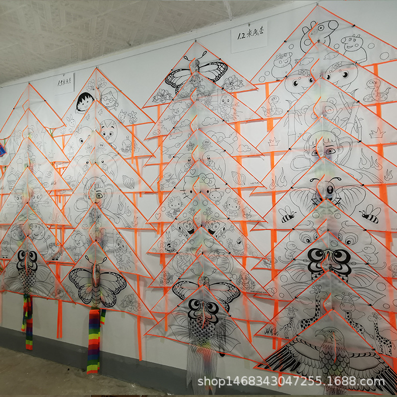 Weifang Children&#039;s Painting Kite Handmade DIY Teaching Blank Kite Full Set of Line Board Paint 42 Patterns Mixed Hair