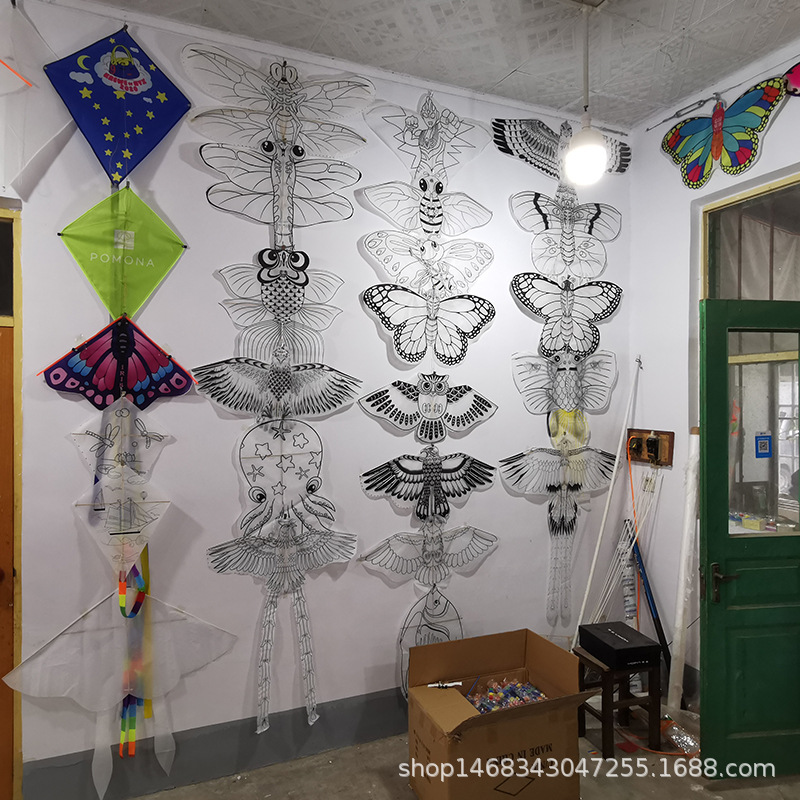 Weifang Children&#039;s Painting Kite Handmade DIY Teaching Blank Kite Full Set of Line Board Paint 42 Patterns Mixed Hair